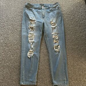 Forever 21+ Distressed Straight Leg Blue Denim Jeans